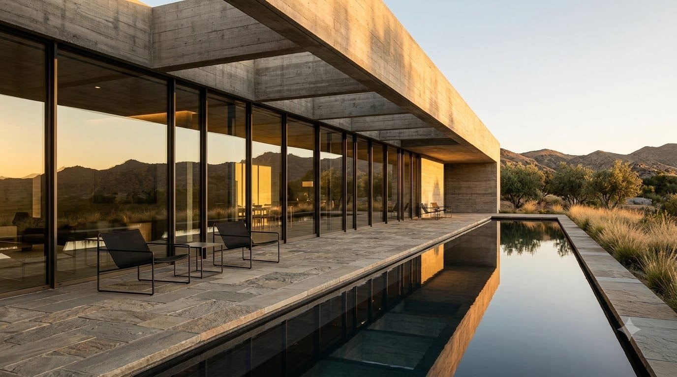 Pool deck terrace looking out over the landscape