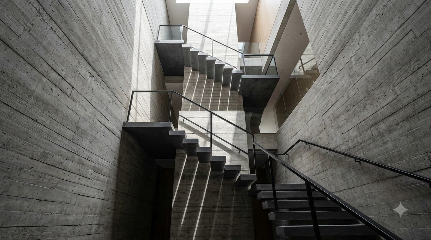 Cantilevered stair within a concrete circulation core