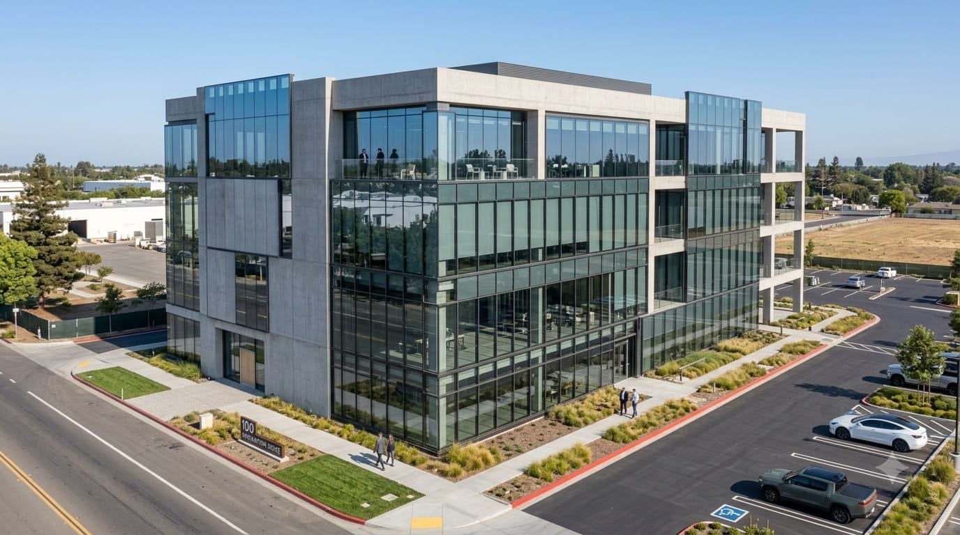 Corporate headquarters building with a unitised facade